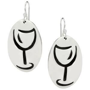 Far Fetched Cutout Wine Glass Earrings Silver Plated